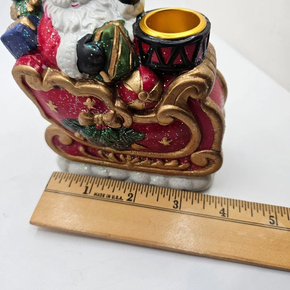 Christmas Santa Sleigh Candle Holder Glitter Ceramic Holiday Decor